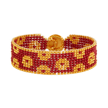 Brazalete Telar Dorado Delgado Rondanas Rojo